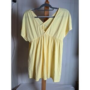 Womens Pale Yellow V-Neck Babydoll Empire Waist Tunic Top Small